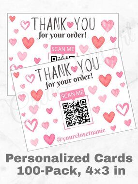 100 Personalized QR Code Thank You Cards Small Business, 4×3 in